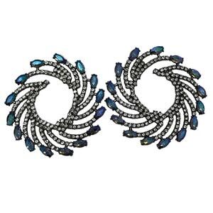 Prismatic Spiral Earrings Duochrome Blue Purple Silver Rhinestone Iridescent